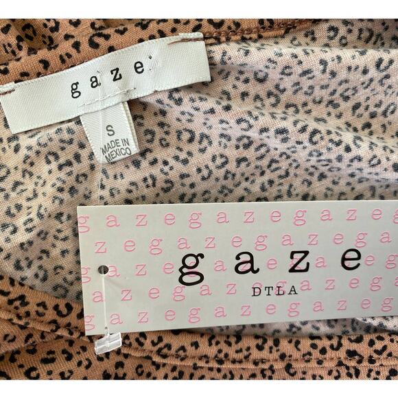 Gaze Women Brown Black Animal Print Short Sleeve Ruffle Shirt Top NEW Size Small - Picture 7 of 10